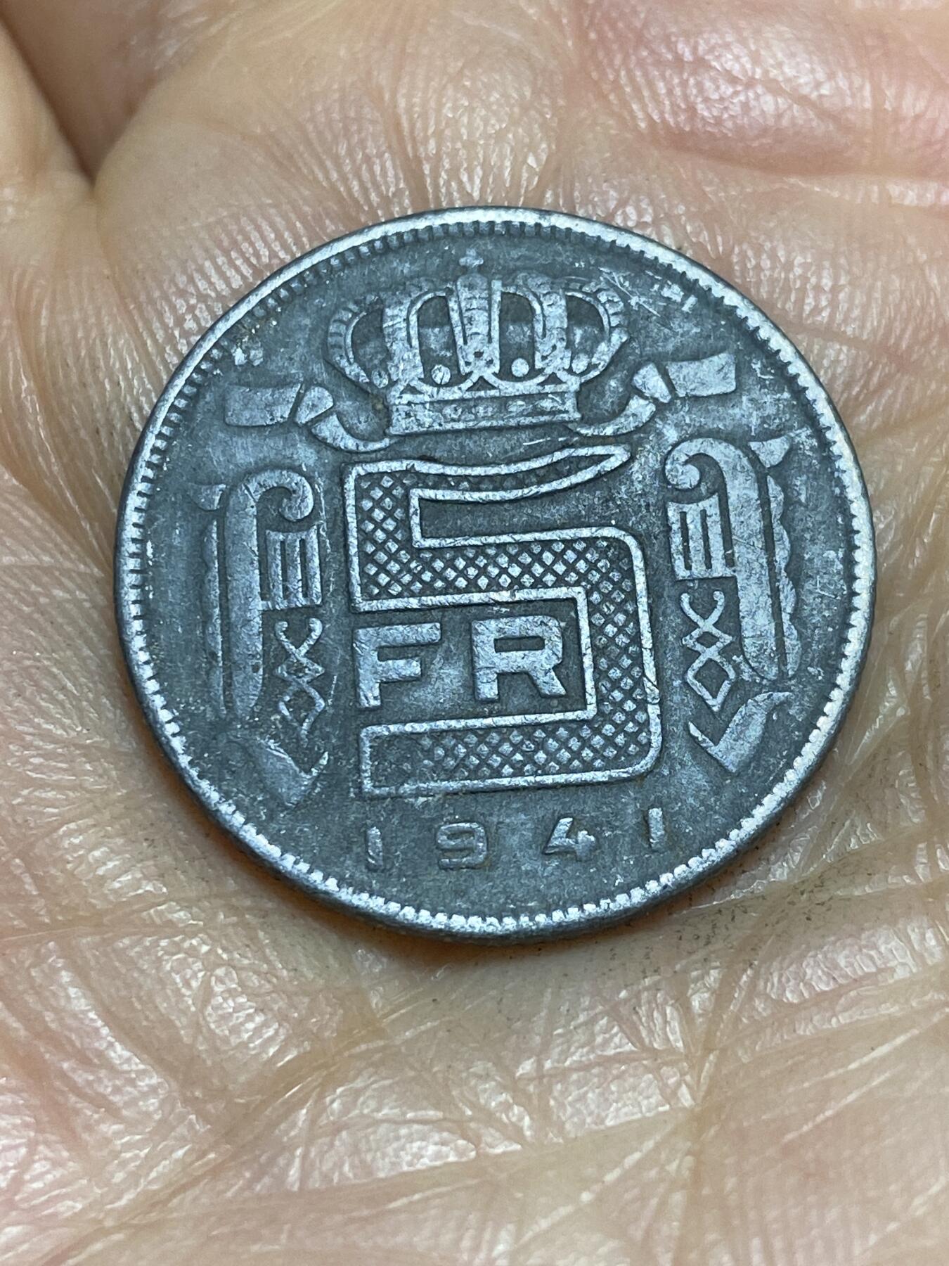 2026年第一场(总第一百七十场）外国好品散币场(免佣金) 比利时🇧🇪1941年5法郎(二战德国占领时期，荷语版)