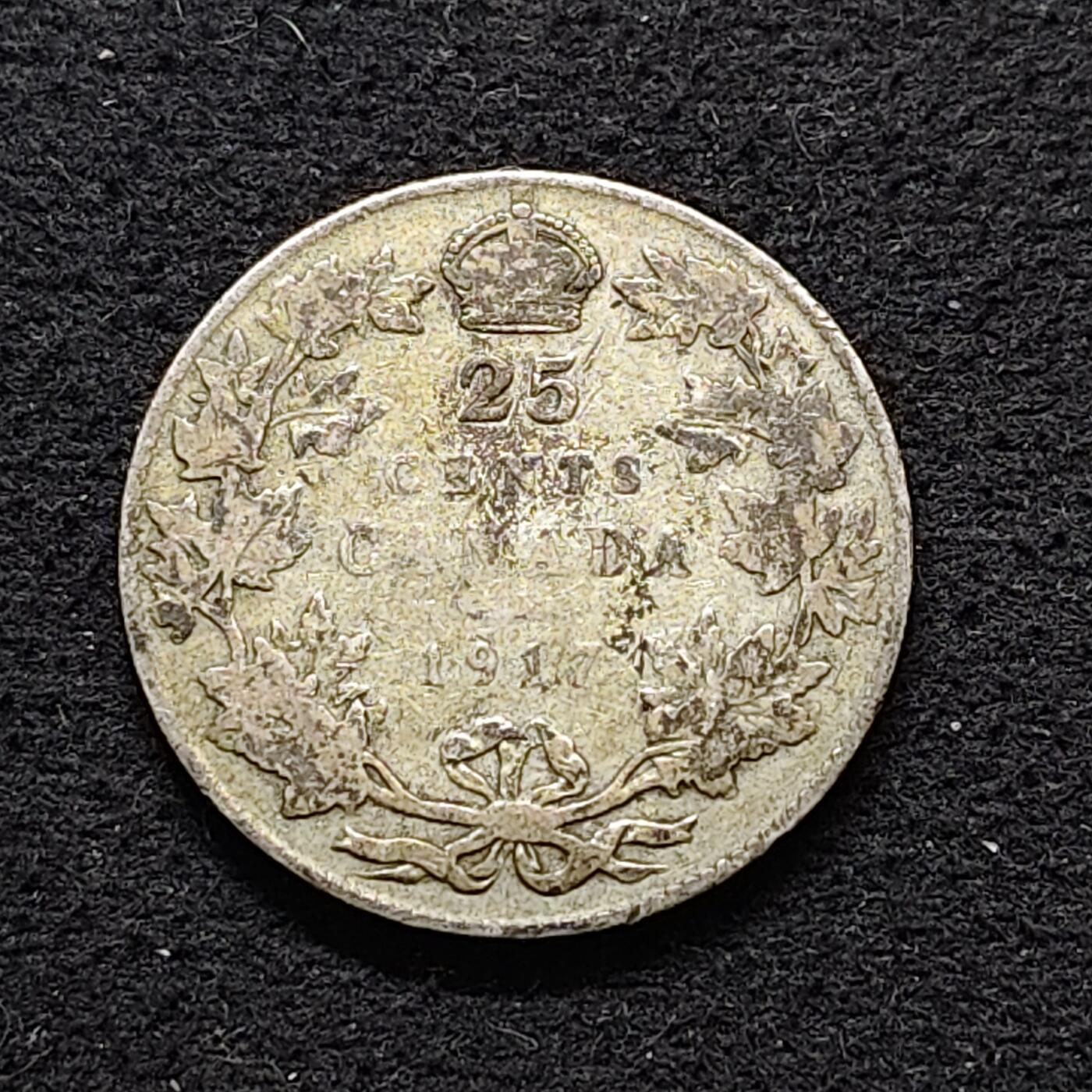 【全场包邮】纯粹捡漏拍490场（免费代拍第27场） 加拿大1917年乔治五世25分（23.62毫米5.83克）银币