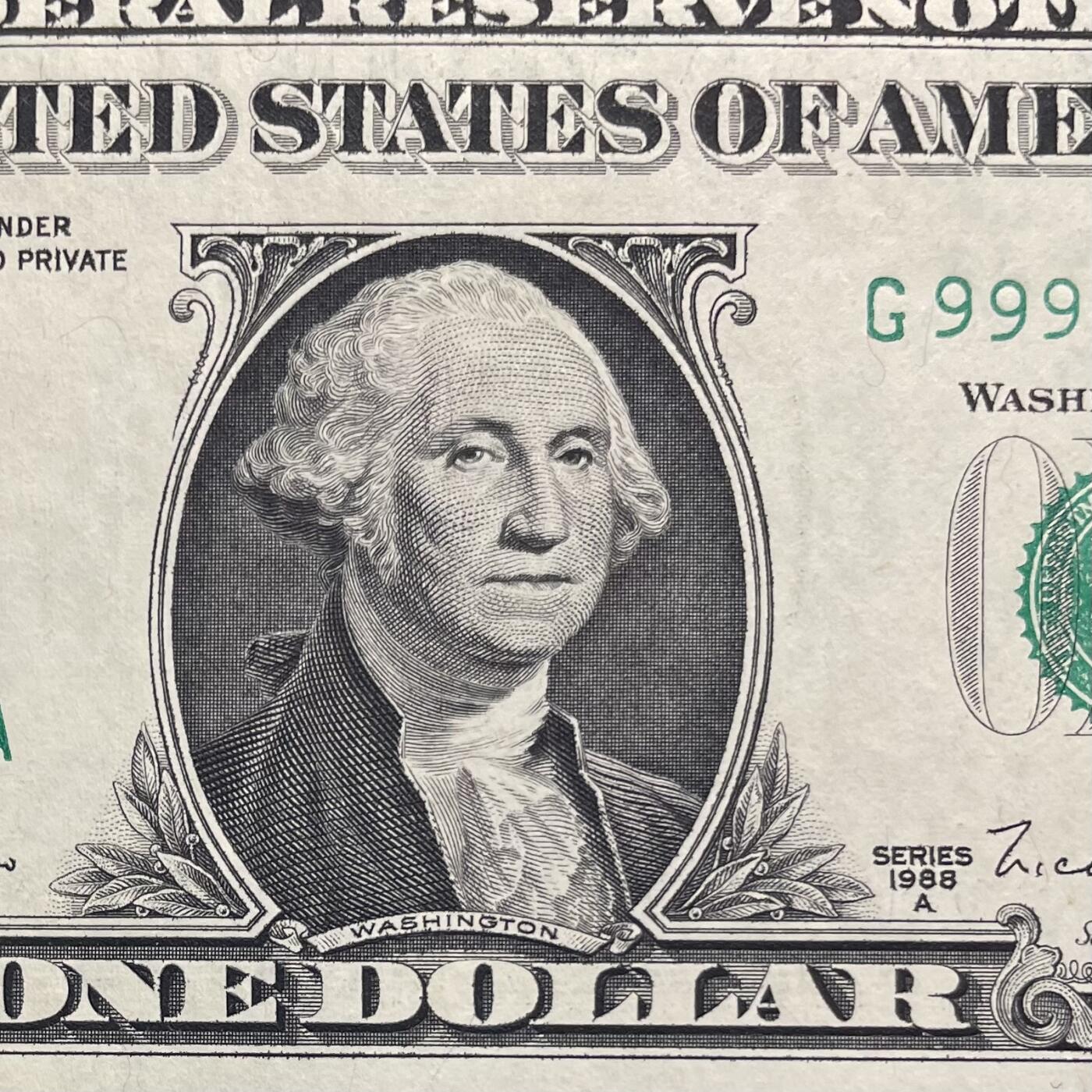 回流1228 美国1988年1美元四连钞 启始号999 连体钞