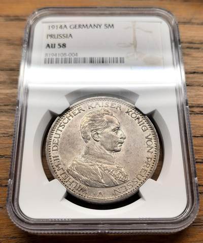 凡希社世界钱币微拍第三百十六期 - 1914A德国普鲁士军装5马克大银NGC-AU58
