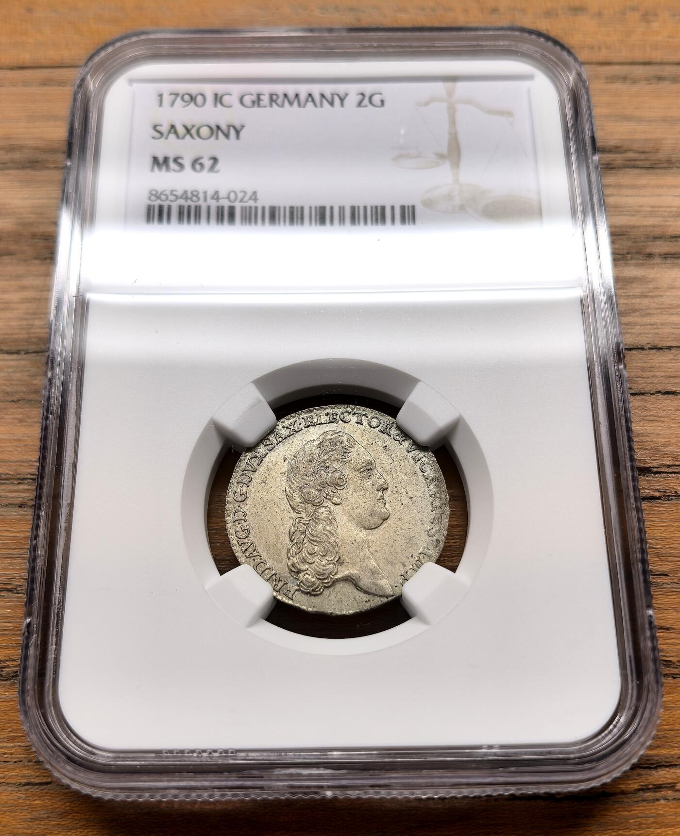 凡希社世界钱币微拍第三百十六期 1790德国萨克森2G银辅币NGC-MS62