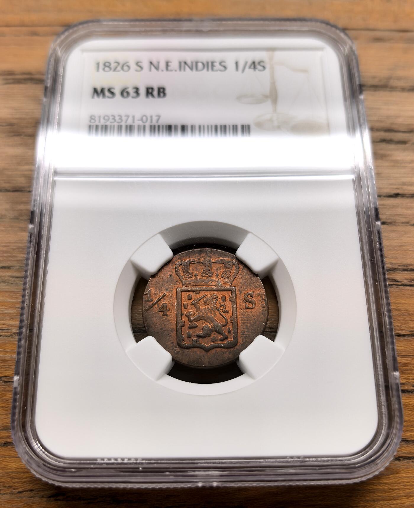 凡希社世界钱币微拍第三百十六期 1826荷属东印度1/4Stiver铜币NGC-MS63