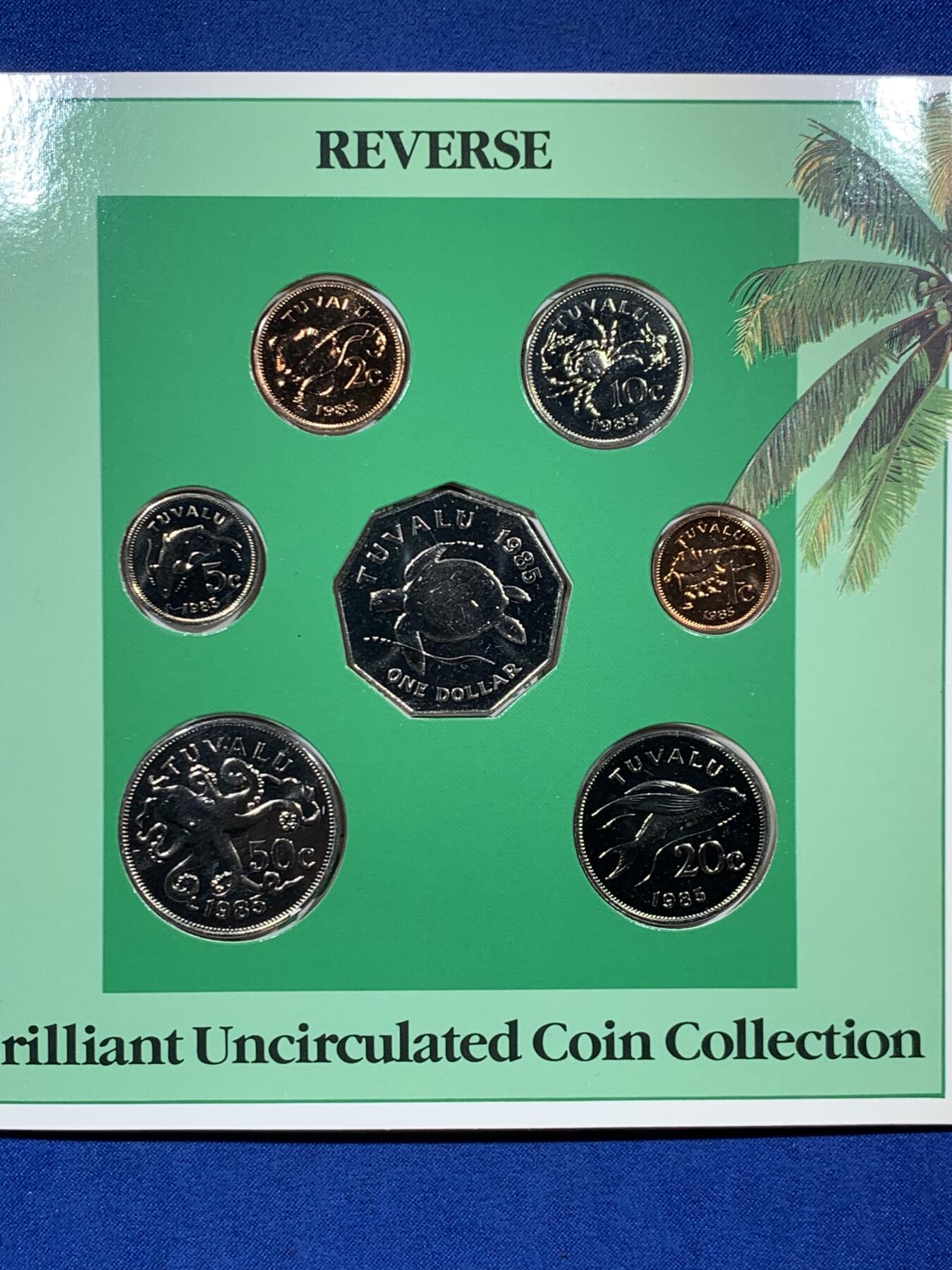 《竞宝斋》第453场 周日，周一 2场连拍 （全场包邮，欢迎送拍） 图瓦卢 1985年 海洋动物套七枚铜镍 英国皇家造币厂发行 相对少见的年份 细节见图