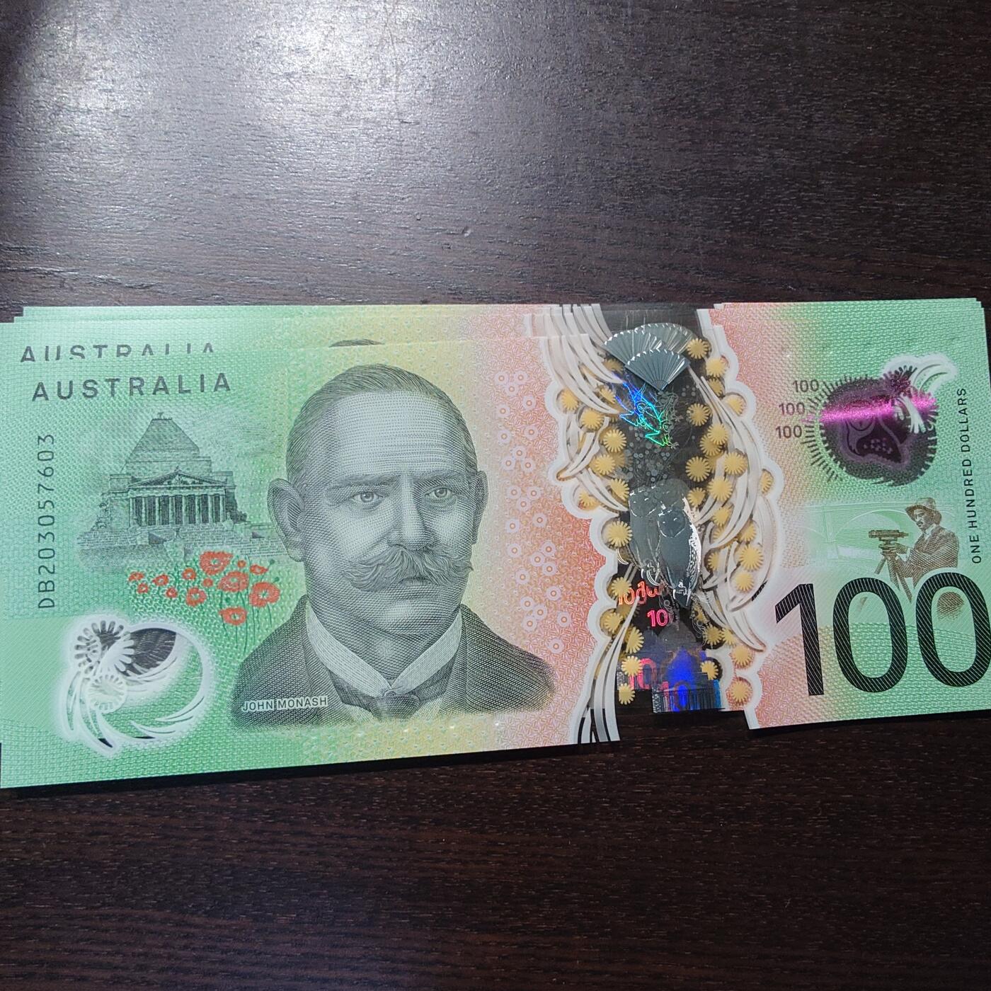 【新年二拍】世界钱币～微拍第223期暨2025年第63期  裸钞专场超低起拍 欢迎参与 2020年澳大利亚100元 全新绝品无4尾号7603