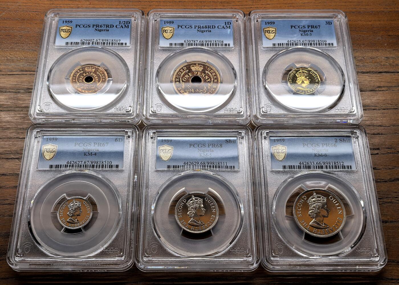 凡希社世界钱币微拍第三百十六期 1959尼日利亚伊丽莎白二世精铸PS六枚套PCGS-PR66/68