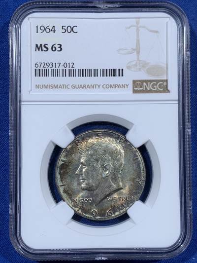 《竞宝斋》第453场 周日，周一 2场连拍 （全场包邮，欢迎送拍） - NGC MS63 美国1964年肯尼迪半美元首年份，900银，双面包浆，给分不易