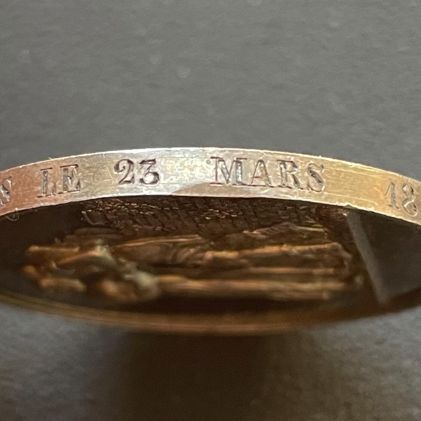 「木头集藏」章牌专场-第65场 1848年法国婚礼纪念银章，直径：36.4 mm，22 g，边铭：手指 ARGENT，正面刻画圣经故事人物：雅各与拉结