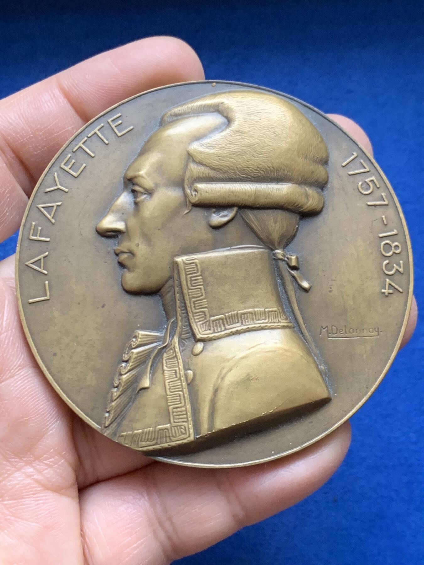 《竞宝斋》第453场 周日，周一 2场连拍 （全场包邮，欢迎送拍） 法国1930年“拉法耶特号”远洋客轮纪念铜章 152.45克 67.8mm 铜标边铭