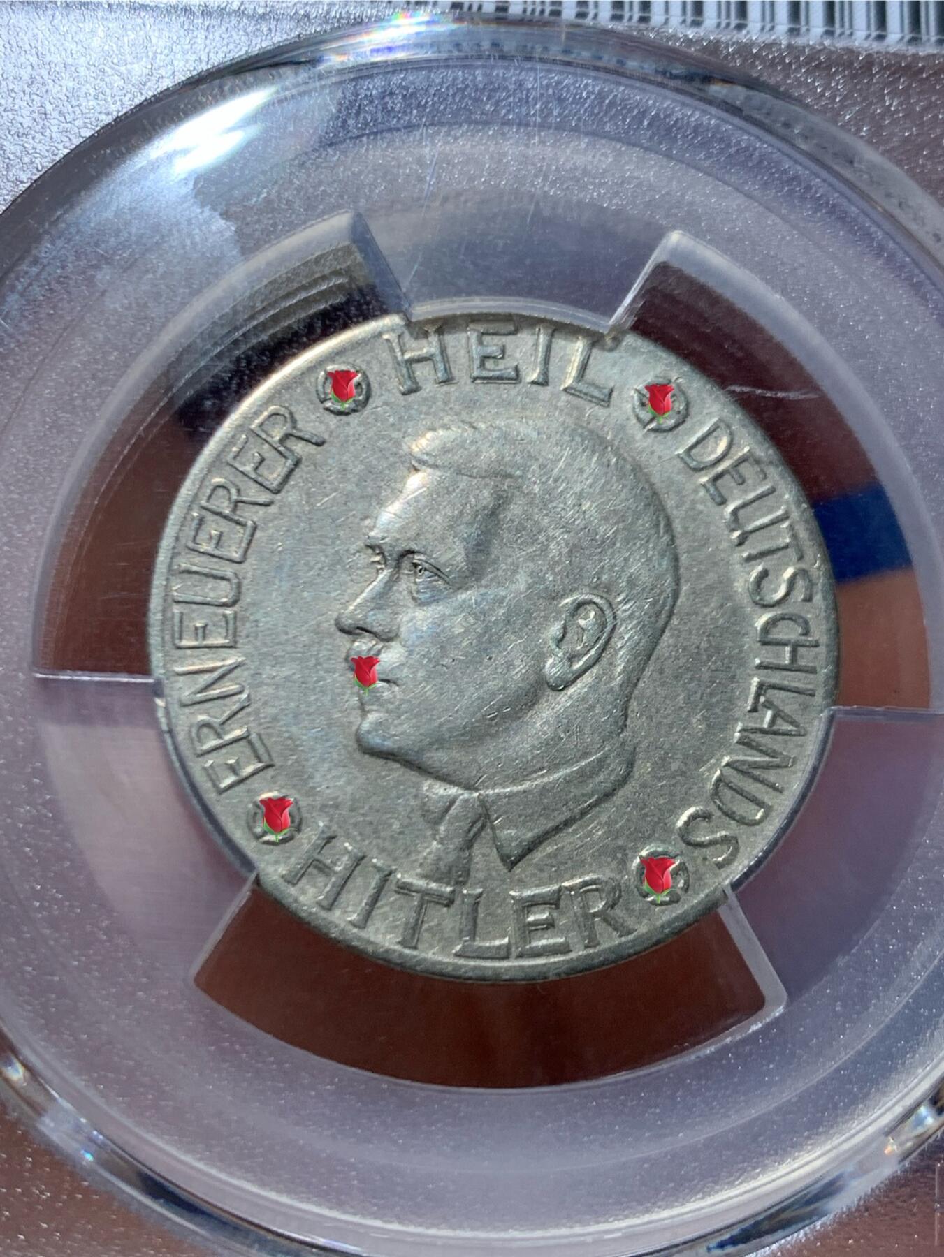 《竞宝斋》第453场 周日，周一 2场连拍 （全场包邮，欢迎送拍） PCGS XF45 德国1938年美术落榜生捐赠1马克代用币