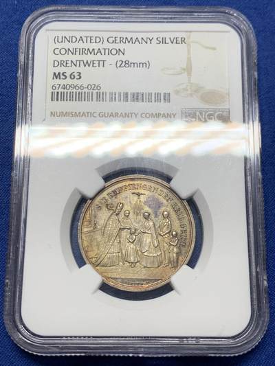 《竞宝斋》第453场 周日，周一 2场连拍 （全场包邮，欢迎送拍） - NGC MS63 德国19世纪洗礼银章，自然五彩包浆，章牌雕刻世家Drentwett家族荣誉品