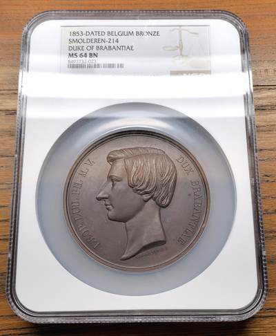 凡希社世界钱币微拍第三百十六期 - 1853比利时布拉班特公爵纪念大铜章NGC-MS64