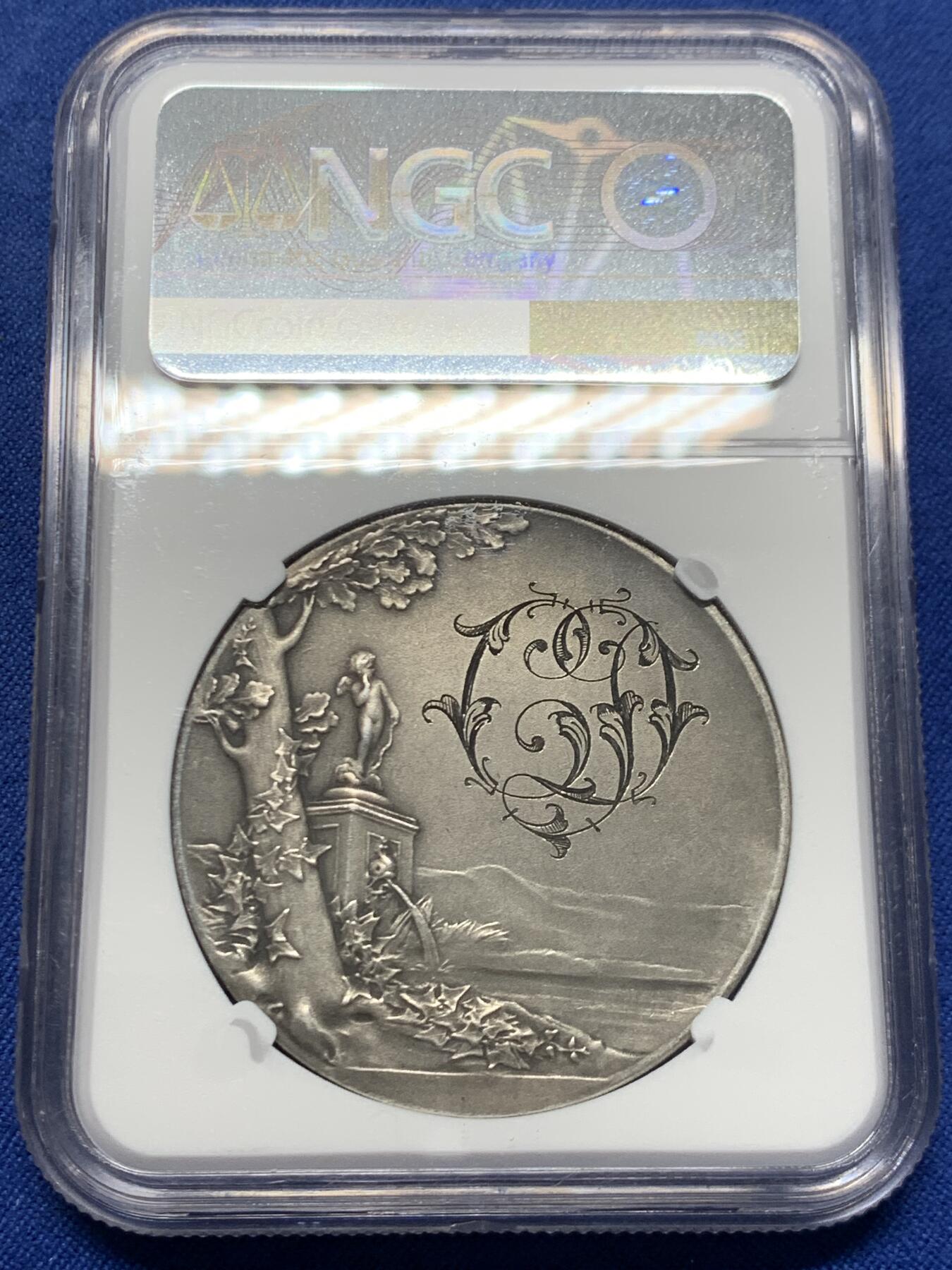 《竞宝斋》第453场 周日，周一 2场连拍 （全场包邮，欢迎送拍） NGC MS62 法国1898年O.Roty作品“SEMPER”永恒的爱 婚礼纪念银章，直径：41 mm，少见双面刻花，状态一流，极致收藏，名家经典，品相不错