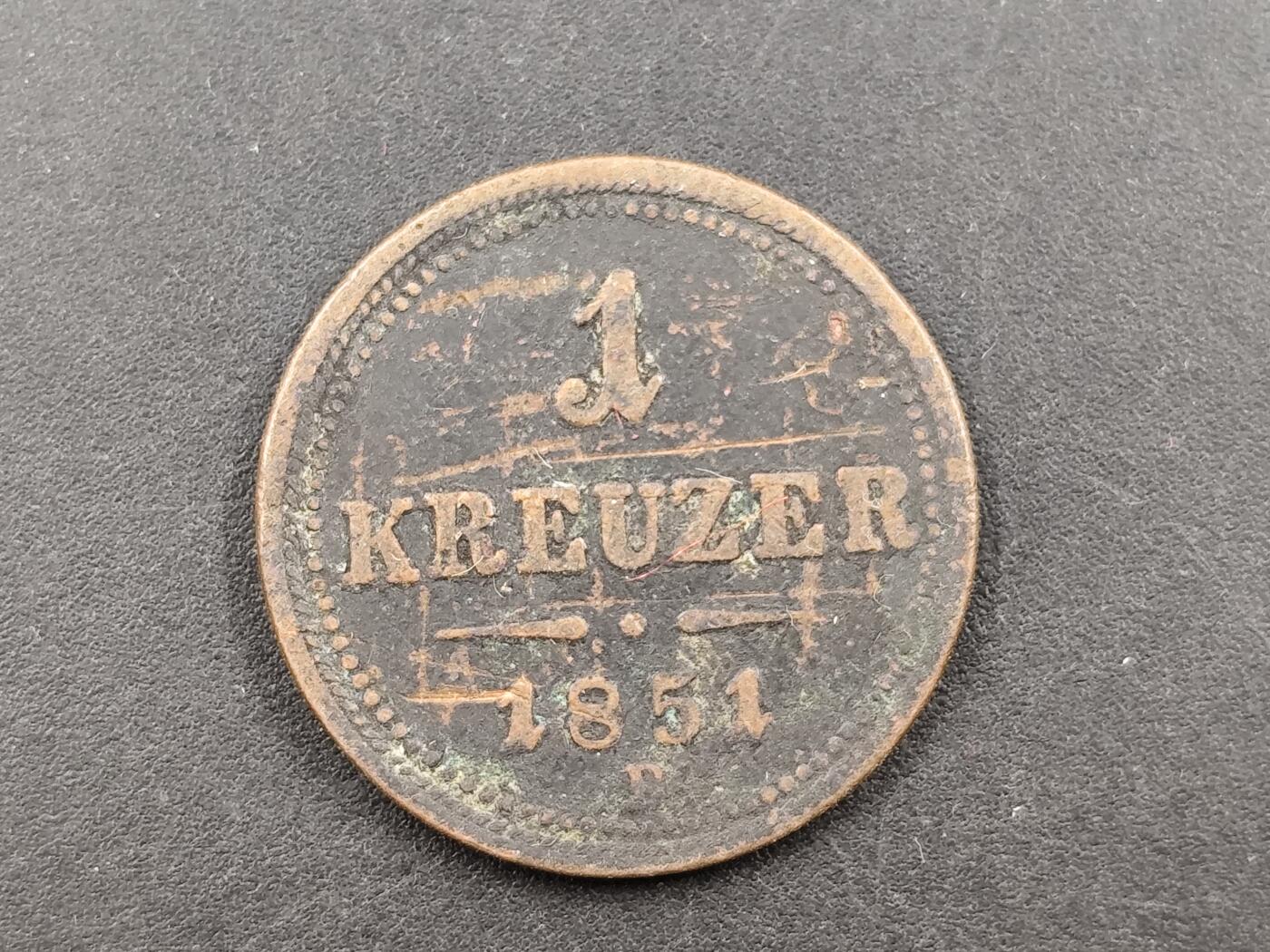 12月28日徽章钱币专场 1851年奥匈1科鲁兹铜币