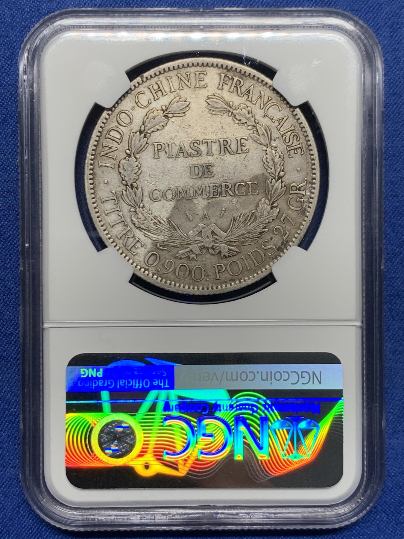 《竞宝斋》第453场 周日，周一 2场连拍 （全场包邮，欢迎送拍） NGC VFD 法属印支 1896A 坐洋 1皮亚斯特 银币