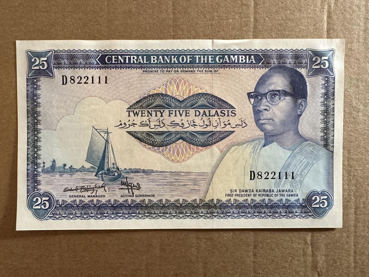 🐍甜小邱世界纸币收藏🐍第138期精品场💐 111豹子号无347靓号 全新UNC 冈比亚 25达拉西