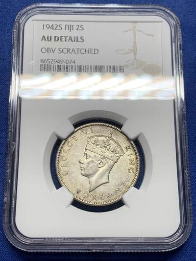 《竞宝斋》第453场 周日，周一 2场连拍 （全场包邮，欢迎送拍） - NGC AUD 斐济1942年乔治六世1弗洛林银币