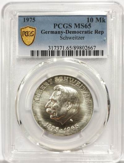 博洋堂“岁启嘉年”2026新年精品大拍专场暨第155期（全场包邮） - PCGS MS65 东德1975年纪念神学家施韦策诞辰一百周年10马克银币，币面清爽干净又舒适，状态极佳。东德纪念银币发行量少。