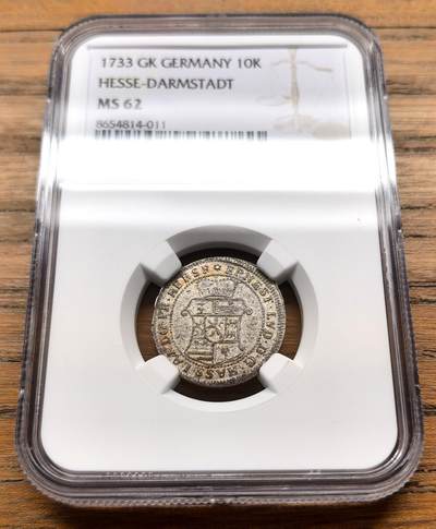 凡希社世界钱币微拍第三百十六期 - 1733德国黑森达姆斯特10K银辅币NGC-MS62，N唯一最高分。