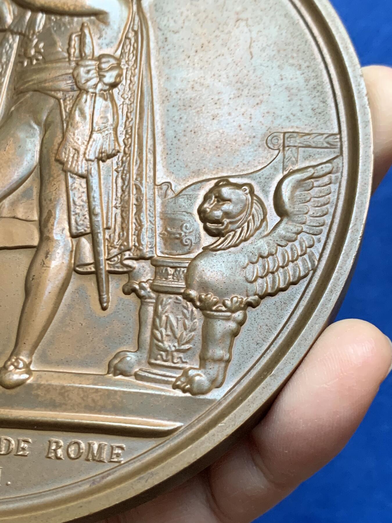 《竞宝斋》第453场 周日，周一 2场连拍 （全场包邮，欢迎送拍） 法国拿破仑罗马王洗礼大铜章，少见超大尺寸版本，直径113mm，重量644.4g，带盒子，细节见图