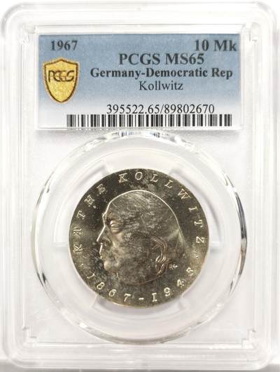 博洋堂“岁启嘉年”2026新年精品大拍专场暨第155期（全场包邮） - PCGS MS65 东德1967年纪念艺术家克罗维茨诞辰一百周年10马克银币，币面清爽干净又舒适，状态极佳，更高评级数量13枚。东德纪念银币发行量少。
