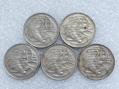 第一海外回流一元起拍收藏 散集专场  第284期 - 澳大利亚1974年20分硬币 5枚