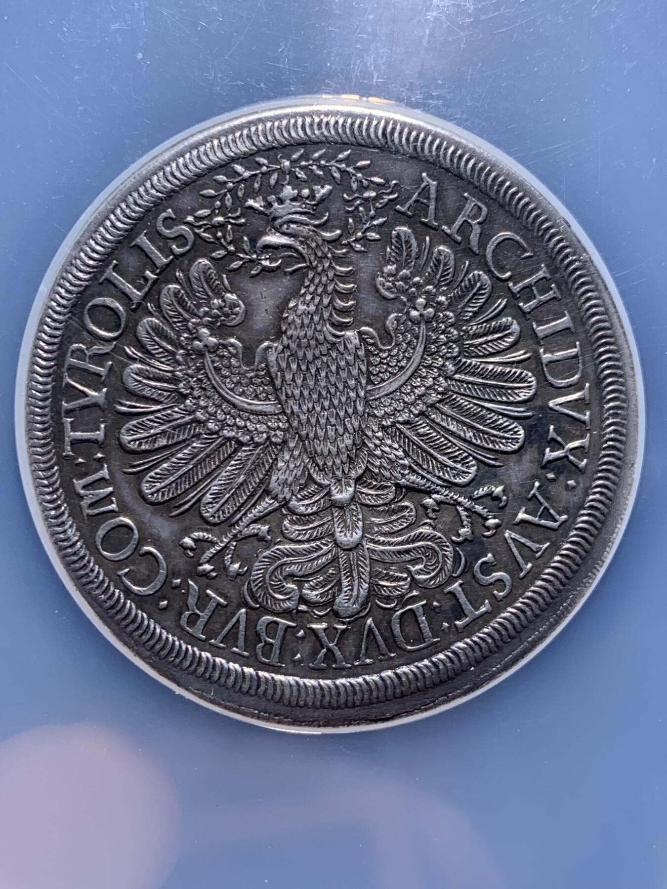 《竞宝斋》第453场 周日，周一 2场连拍 （全场包邮，欢迎送拍） NGC AU58 神圣罗马帝国 1705-11年 蒂罗尔伯国  约瑟夫一世 2泰勒大银币 57.7克的双重手感 大波浪发型 加大盒装 不用换藏的品种