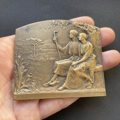 「木头集藏」章牌专场-第65场 - Baudichon～1932年法国结婚50周年金婚纪念大铜章，尺寸：72.5 × 66 mm，158.7 g，边铭：丰饶角 BRONZE，名家代表作品，，品相不错。