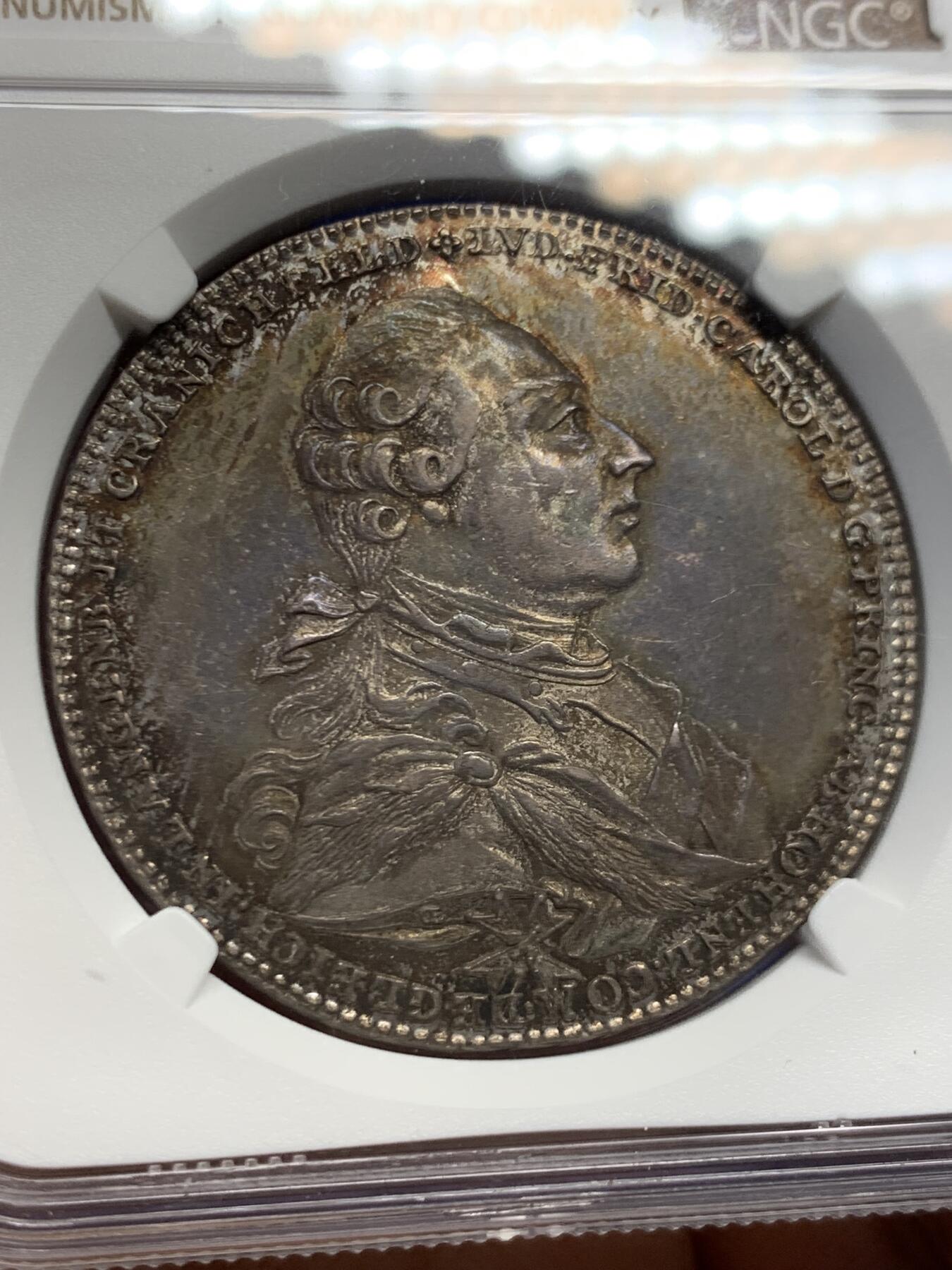 《竞宝斋》第453场 周日，周一 2场连拍 （全场包邮，欢迎送拍） NGC MS62 德国1785年霍亨洛厄-新施泰因-厄林根1泰勒 单年版精品小邦泰勒