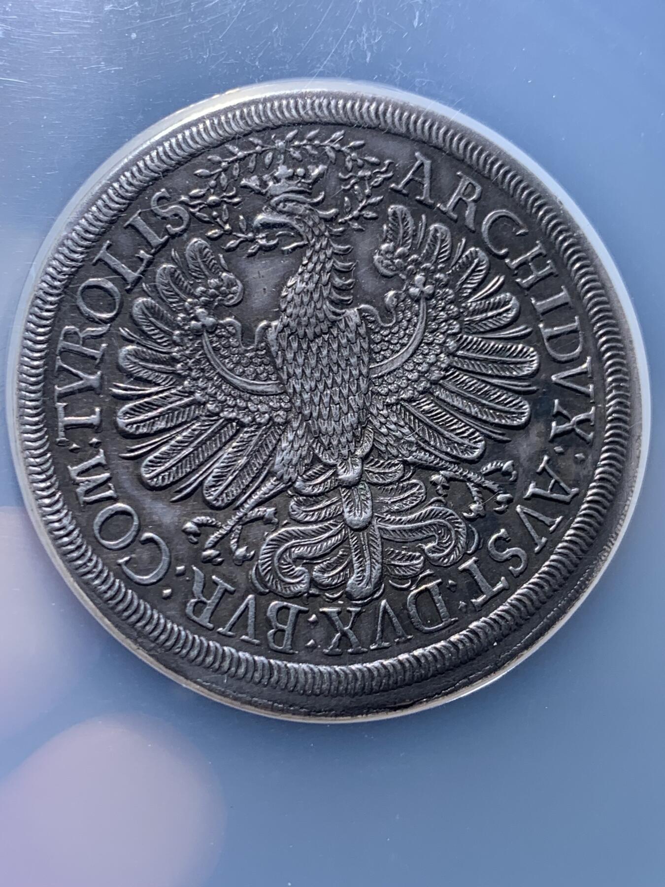 《竞宝斋》第453场 周日，周一 2场连拍 （全场包邮，欢迎送拍） NGC AU58 神圣罗马帝国 1705-11年 蒂罗尔伯国  约瑟夫一世 2泰勒大银币 57.7克的双重手感 大波浪发型 加大盒装 不用换藏的品种