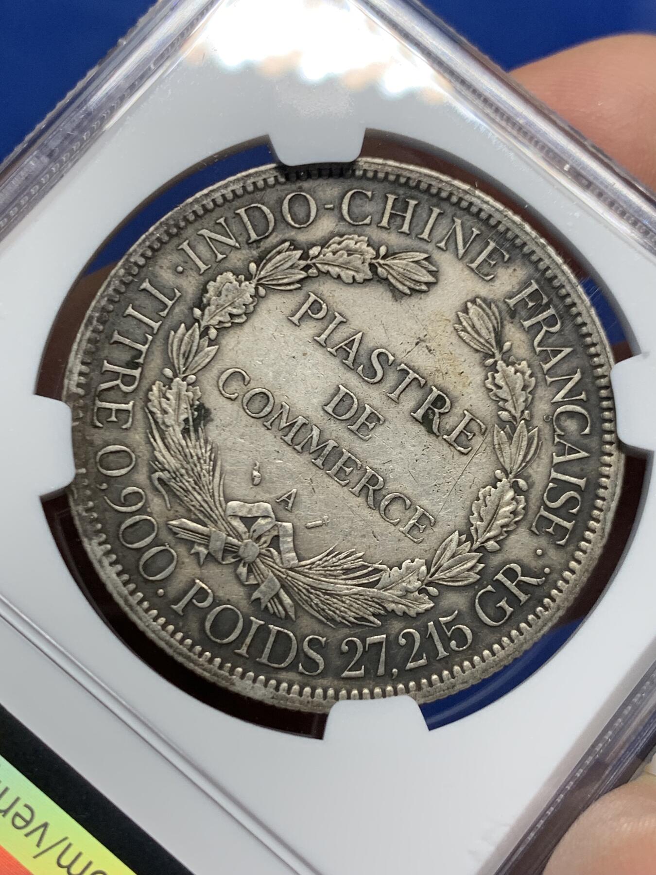 《竞宝斋》第453场 周日，周一 2场连拍 （全场包邮，欢迎送拍） NGC XFD 法属印支 坐洋 1893年A版 1皮亚斯特 银币 加重版