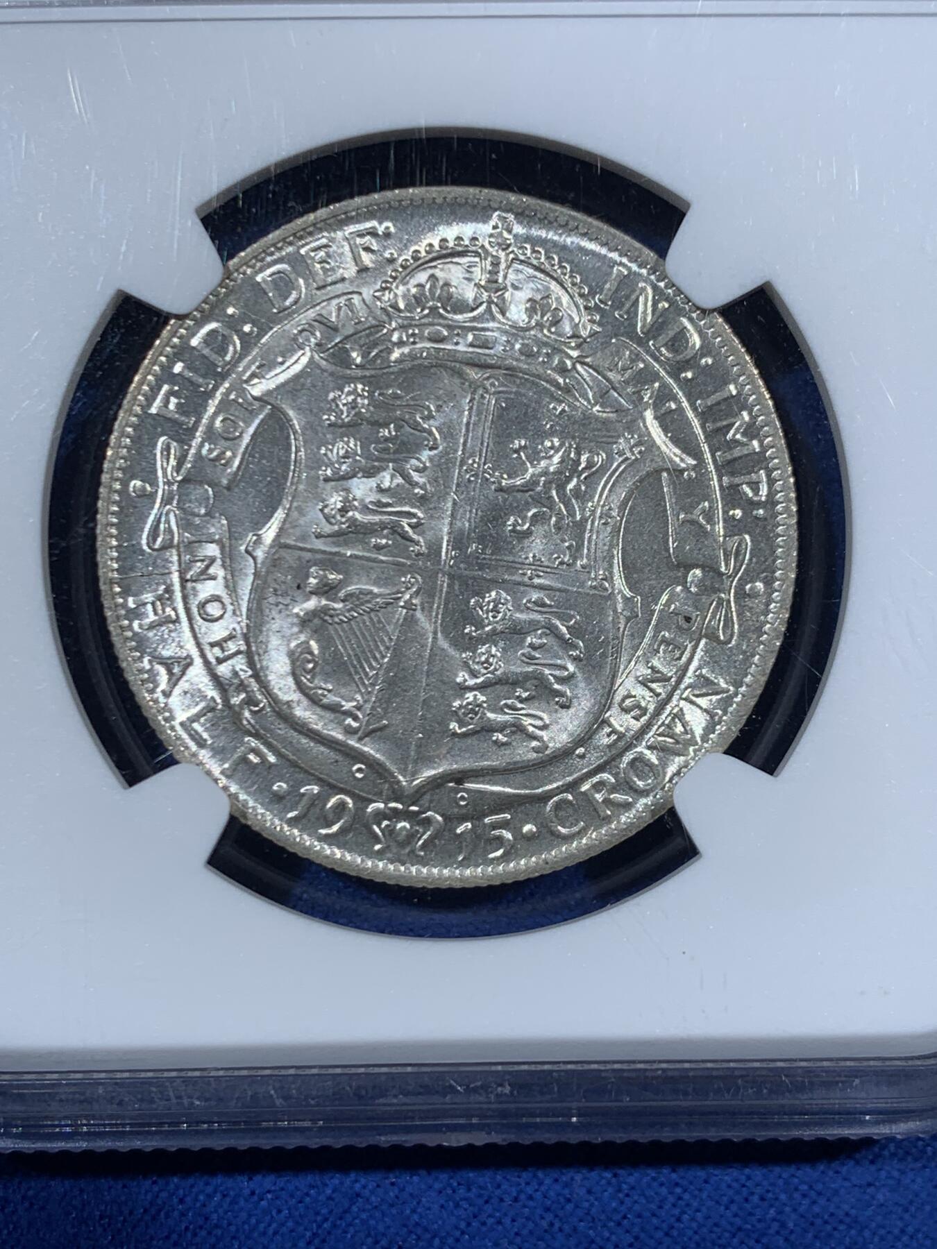 《竞宝斋》第453场 周日，周一 2场连拍 （全场包邮，欢迎送拍） NGC MS64 英国1915年乔治五世高银半克朗