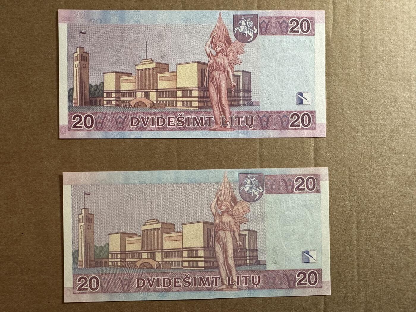 🐍甜小邱世界纸币收藏🐍第138期精品场💐 AA首发冠2001年+AF冠2007年 两张 全新UNC 立陶宛 20立特