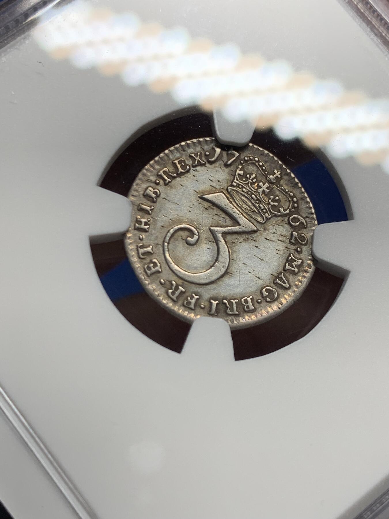 《竞宝斋》第453场 周日，周一 2场连拍 （全场包邮，欢迎送拍） NGC UNCD 英国1762年乔治三世3便士银币，濯足节系列银币，深打