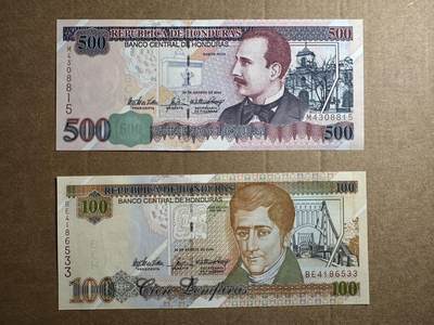 🐍甜小邱世界纸币收藏🐍第138期精品场💐 - 2004早期高值两张 全新UNC 洪都拉斯 500-100伦皮拉 