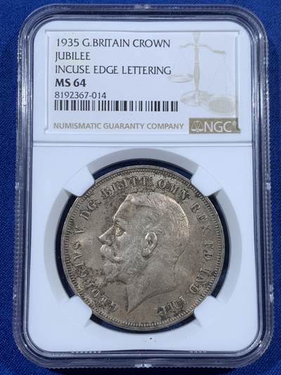 《竞宝斋》第453场 周日，周一 2场连拍 （全场包邮，欢迎送拍） - NGC MS64 英国1935年乔五木马剑克朗银币