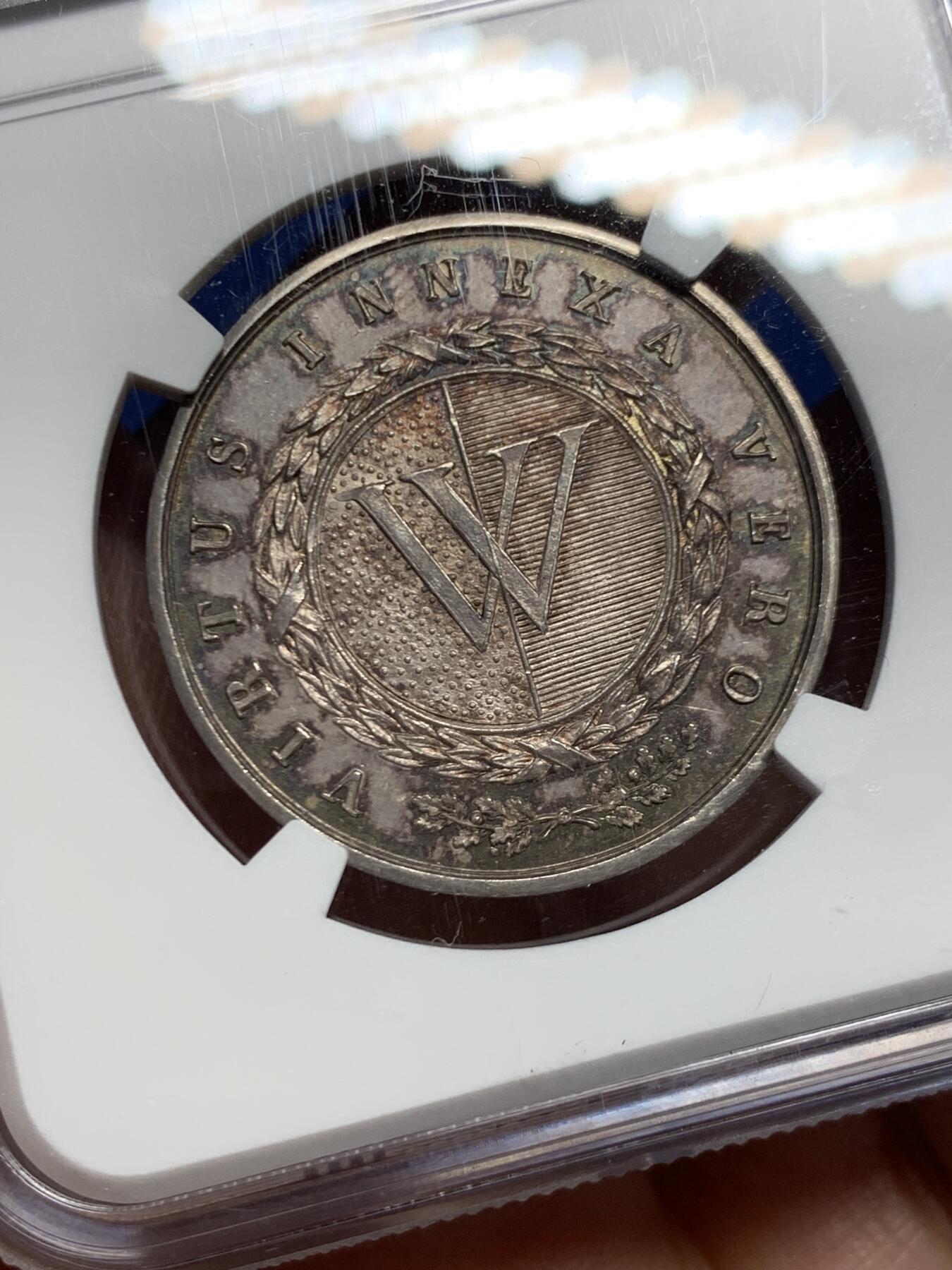 《竞宝斋》第453场 周日，周一 2场连拍 （全场包邮，欢迎送拍） NGC UNC 瑞士 早期 学院银质奖章 人物细腻 双面包浆也非常漂亮