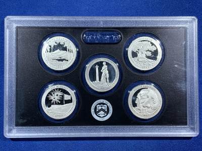 《竞宝斋》第453场 周日，周一 2场连拍 （全场包邮，欢迎送拍） - 美国2013年国家公园系列25美分5枚精制银币套 带盒证 6.25克X5枚 900银