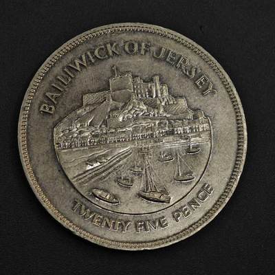 【淘币小摊】实时拍第八百三十七拍   散币银币场   满百包邮可预留二周 每周一统一发货   - 泽西岛1977年女王登基银禧25便士纪念币