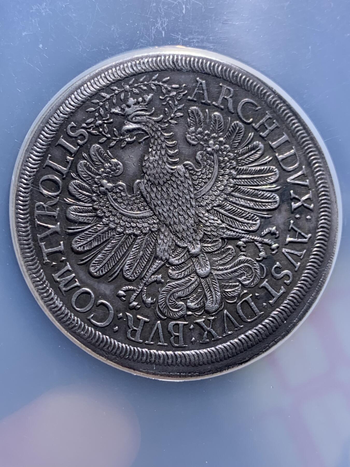 《竞宝斋》第453场 周日，周一 2场连拍 （全场包邮，欢迎送拍） NGC AU58 神圣罗马帝国 1705-11年 蒂罗尔伯国  约瑟夫一世 2泰勒大银币 57.7克的双重手感 大波浪发型 加大盒装 不用换藏的品种