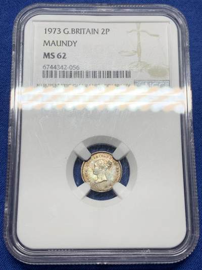 《竞宝斋》第453场 周日，周一 2场连拍 （全场包邮，欢迎送拍） - NGC MS62 英国1973年维多利亚女王2便士濯足小银币