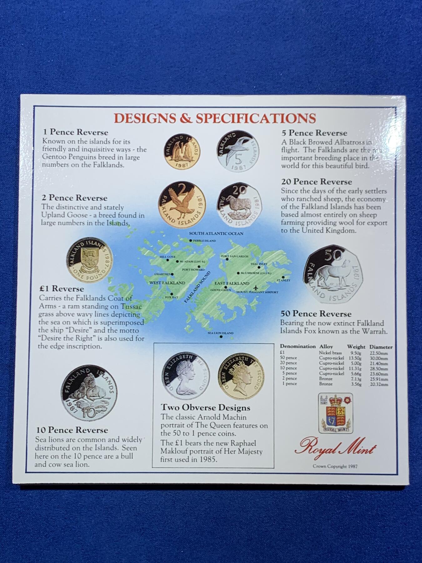 《竞宝斋》第453场 周日，周一 2场连拍 （全场包邮，欢迎送拍） 福克兰群岛 1987 造币厂套装 全7枚套币 英国皇家造币厂