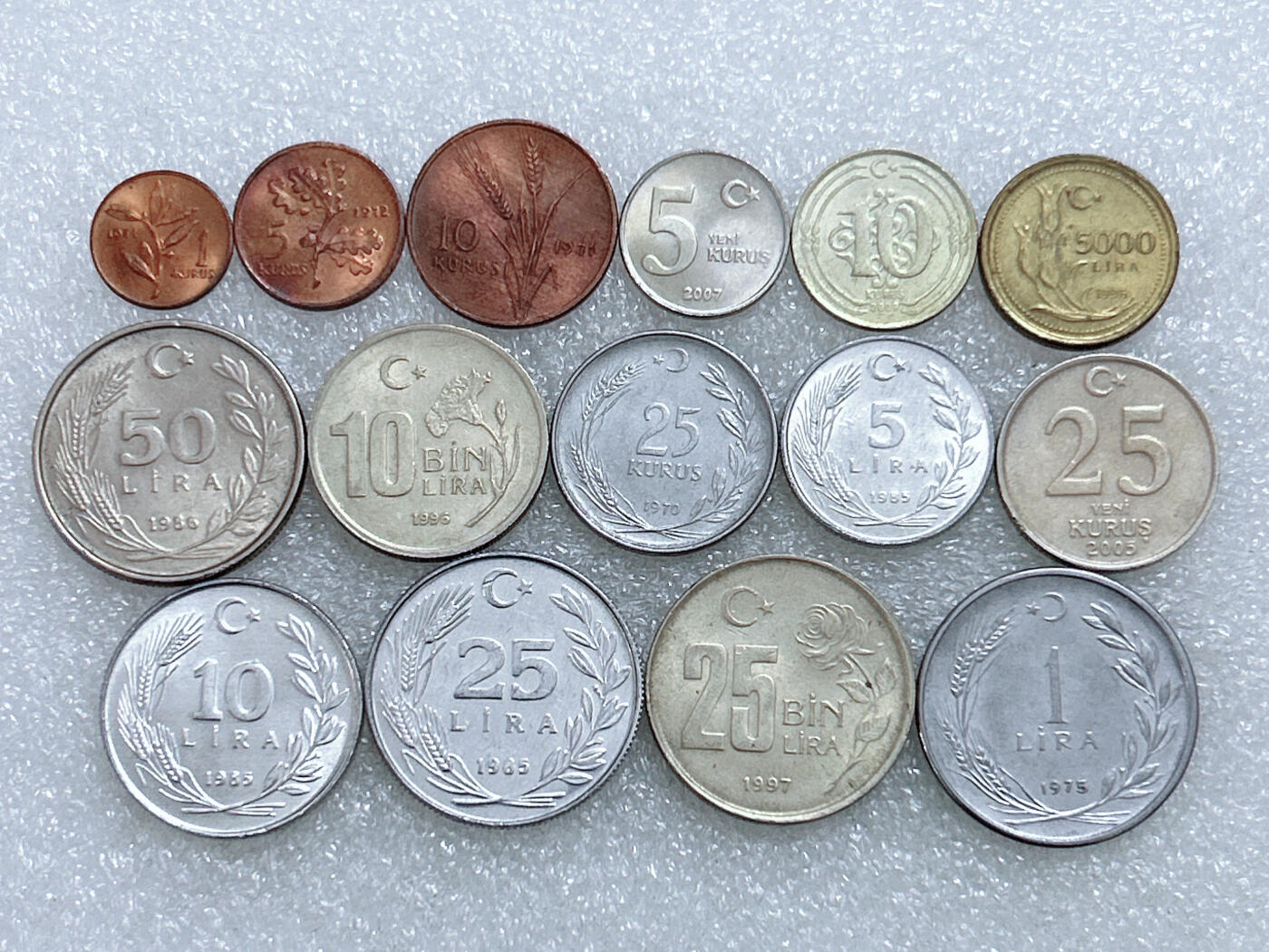 第一海外回流一元起拍收藏 散集专场  第284期 土耳其不同版本硬币 15枚 带光好品