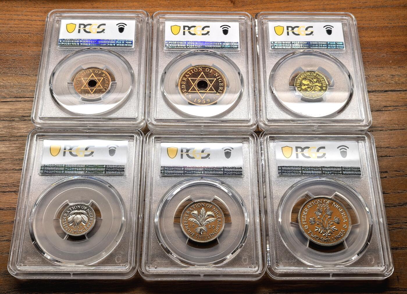 凡希社世界钱币微拍第三百十六期 1959尼日利亚伊丽莎白二世精铸PS六枚套PCGS-PR66/68