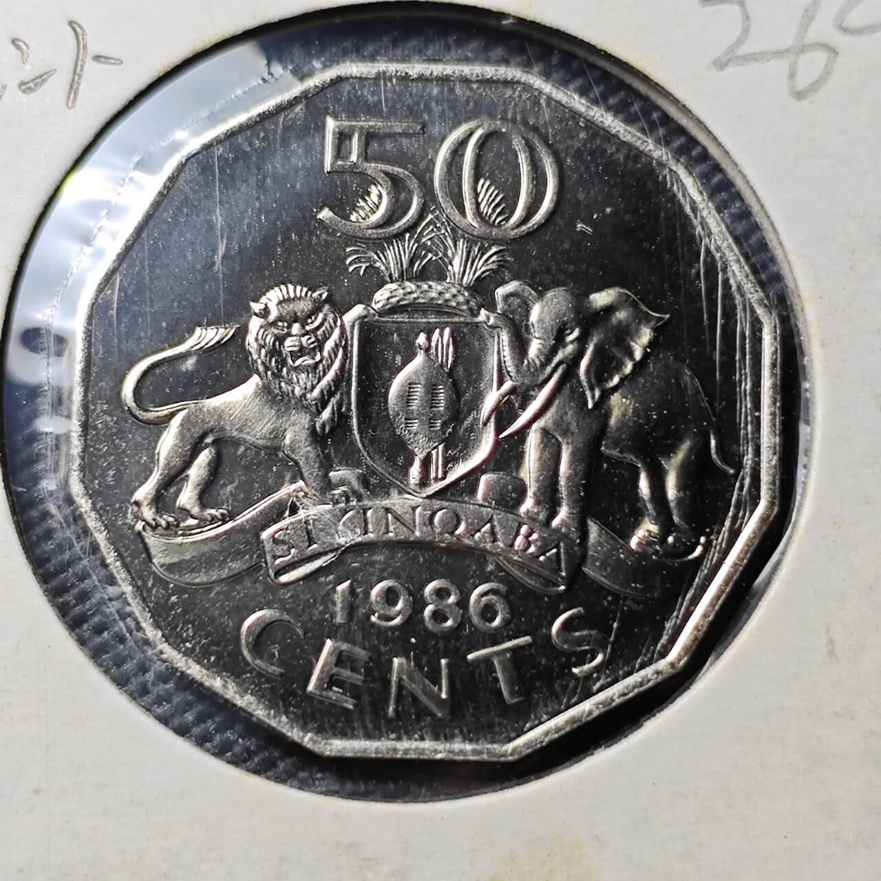 KK钱币收藏小铺 《套币 好品/批量散币专场》  2月预留时间 周末发货   1986斯威士兰50分 好品