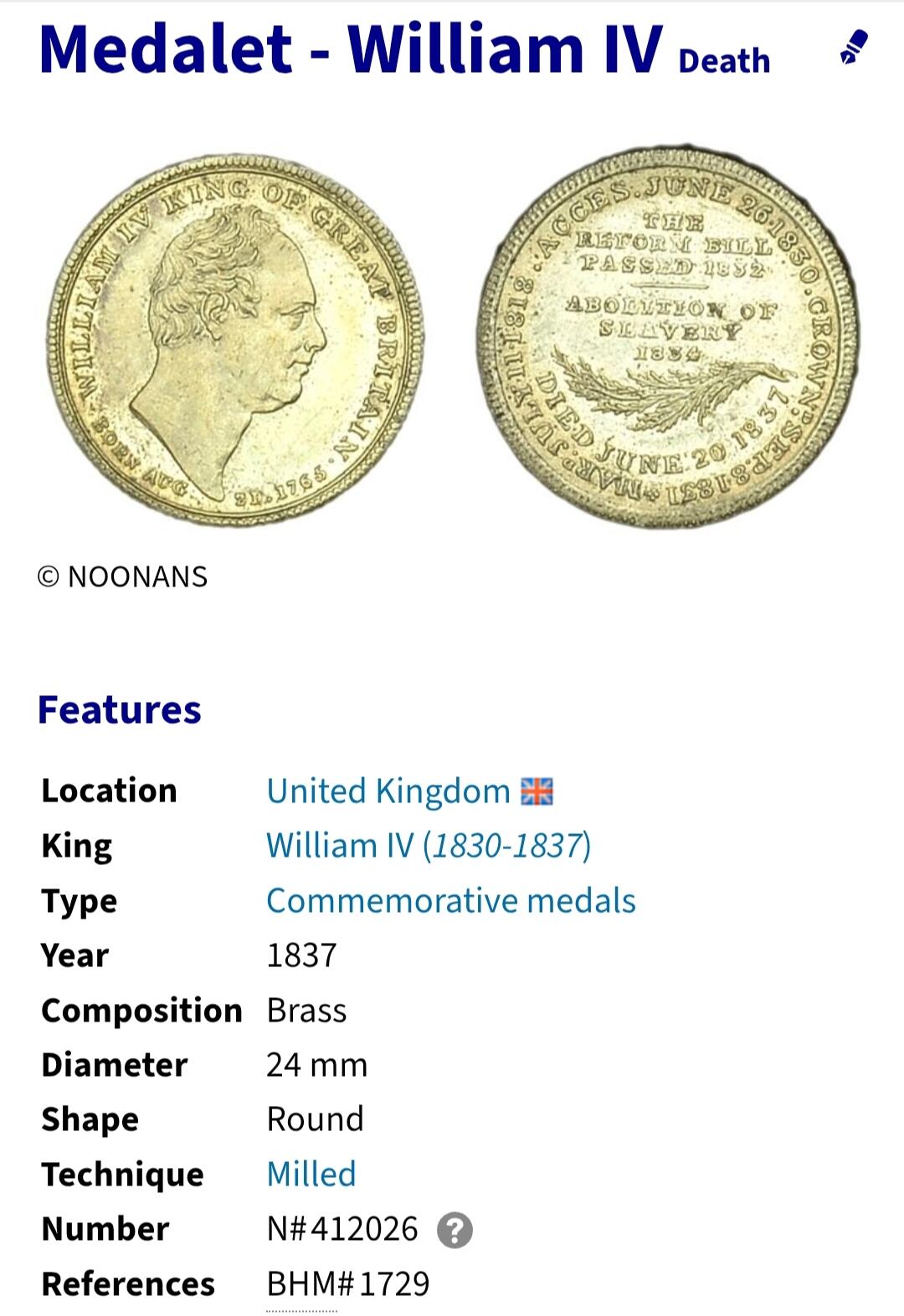 2026年第一场(总第一百七十场）外国好品散币场(免佣金) 英国🇬🇧威廉四世逝世生平事迹黄铜镀银纪念章(1765年8月21日出生，1830年6月26登基，1831年9月8日加冕，1832年《大改革法案》通过，1834年《废除奴隶制法案》生效，1837年6月20日去世，侄女维多利亚女王继位)