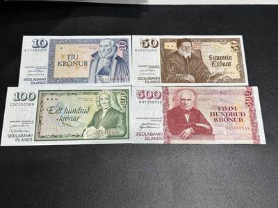 《外钞收藏家》第五百九十八期（2026年新年第一场）（本平台长期征集拍品、欢迎藏友们联系合作） - 冰岛10-500克朗 四张一起 全新 边角极轻微荧光反应