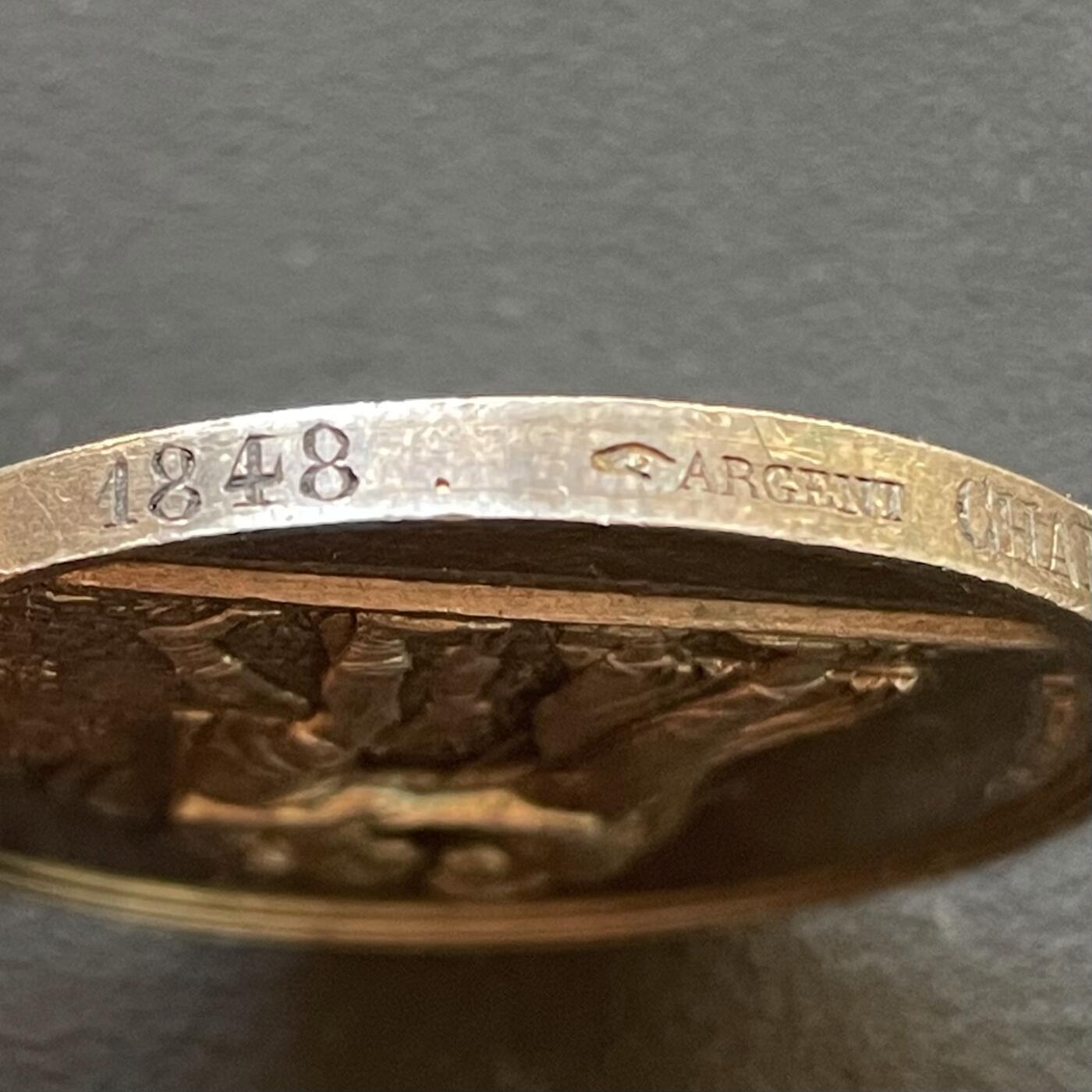 「木头集藏」章牌专场-第65场 1848年法国婚礼纪念银章，直径：36.4 mm，22 g，边铭：手指 ARGENT，正面刻画圣经故事人物：雅各与拉结