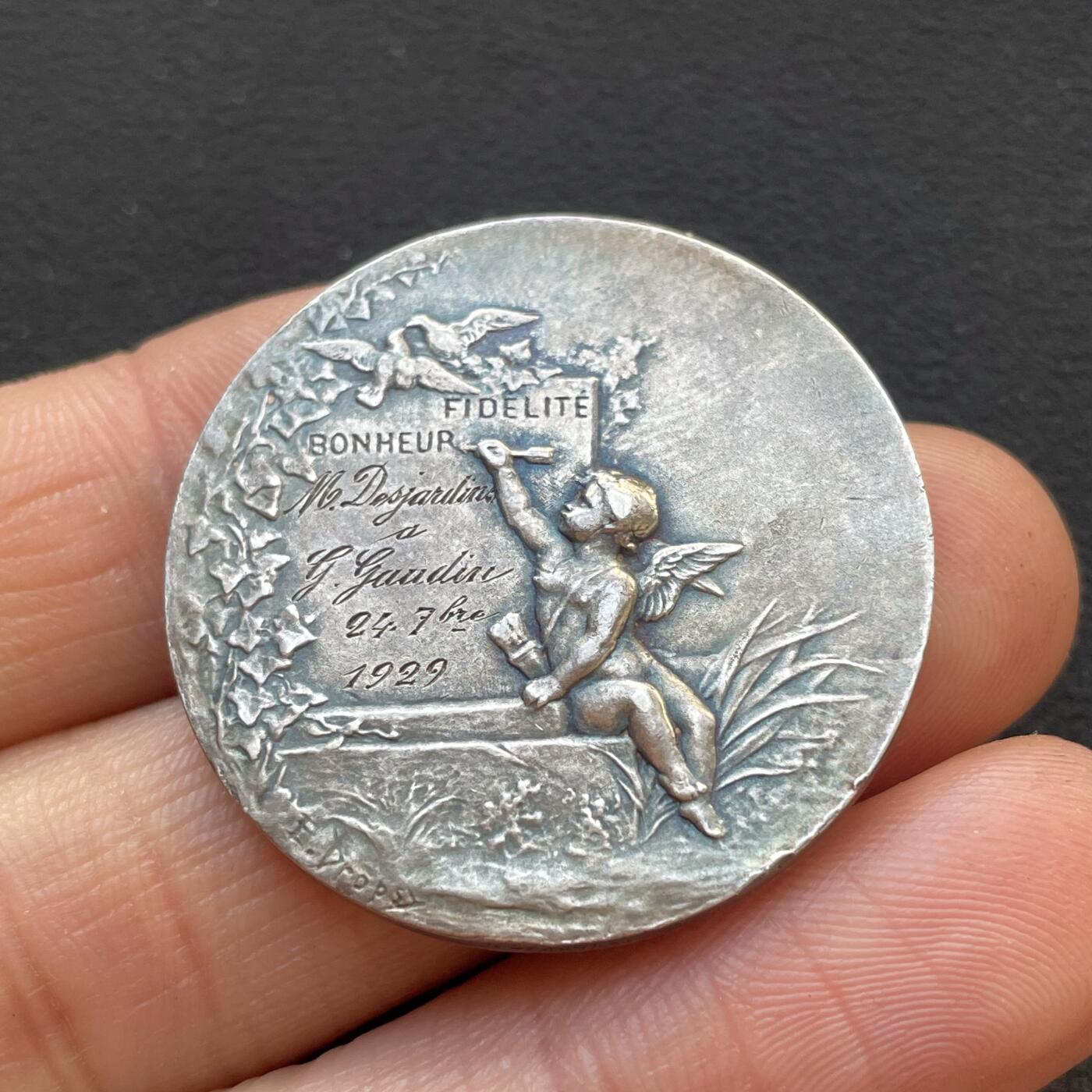 「木头集藏」章牌专场-第65场 1929年法国婚礼纪念银章，直径：33 mm，15 g，边铭：丰饶角 2ARGENT