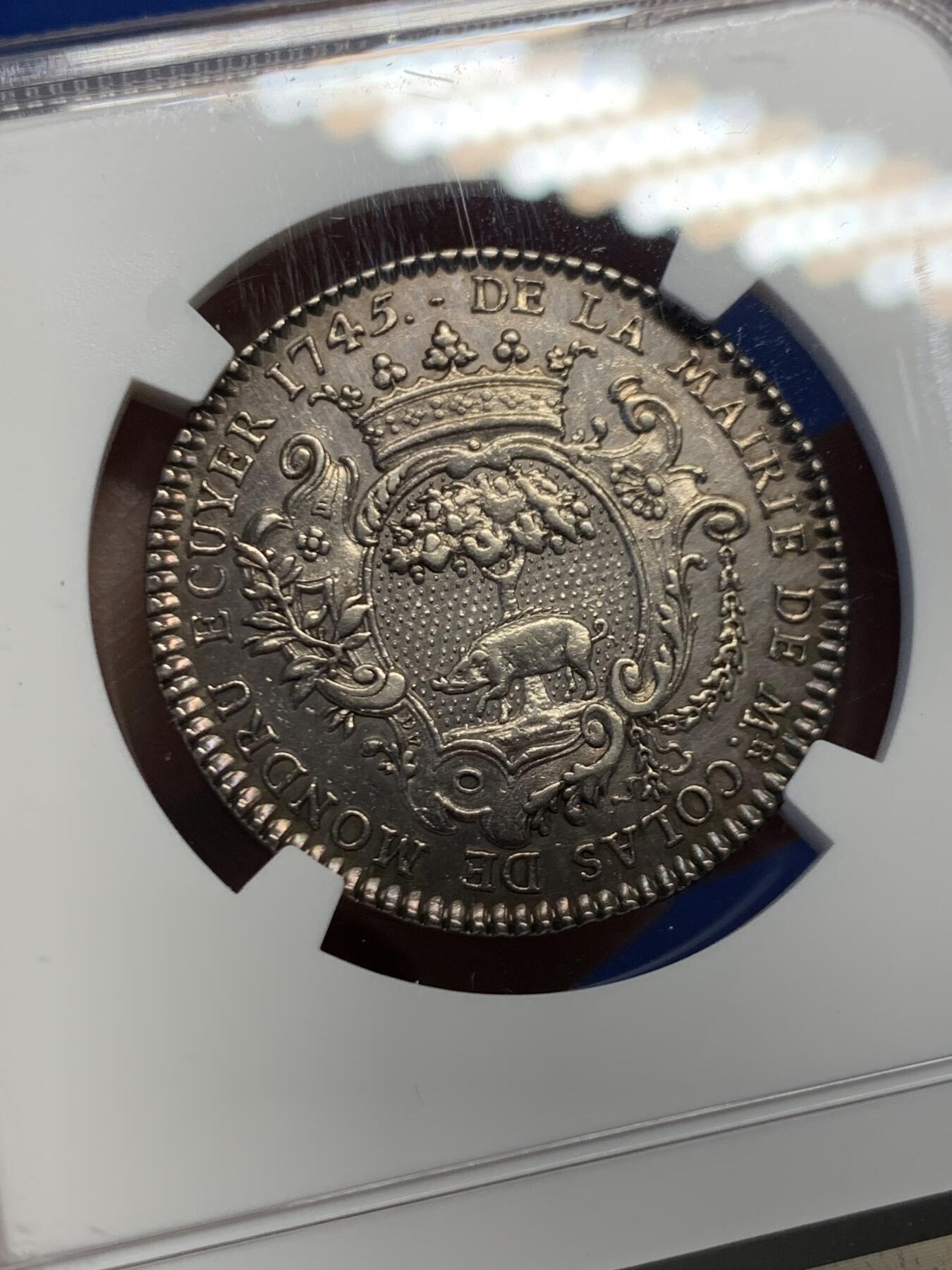 《竞宝斋》第453场 周日，周一 2场连拍 （全场包邮，欢迎送拍） NGC AUD 法国奥尔良市政厅银质代币