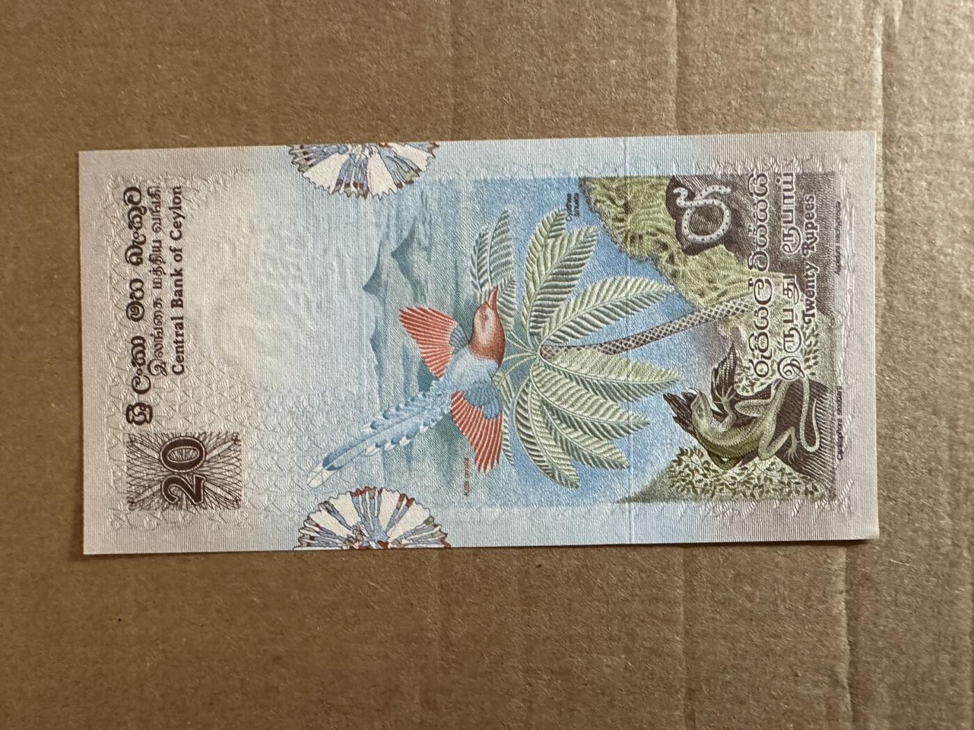 🐍甜小邱世界纸币收藏🐍第138期精品场💐 经典鸟版 全新UNC 锡兰 20卢比 1979